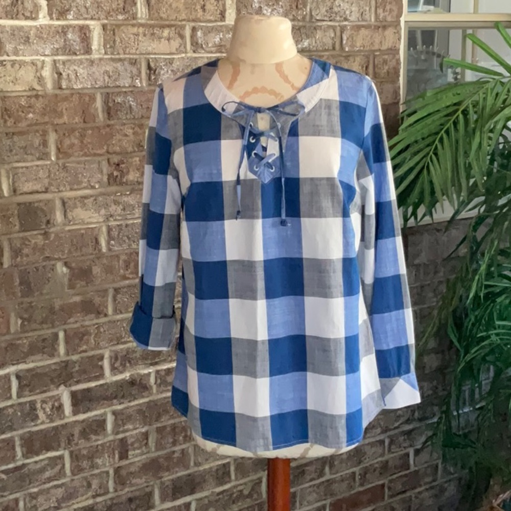 Style & co lace up shirt deep cobalt size S